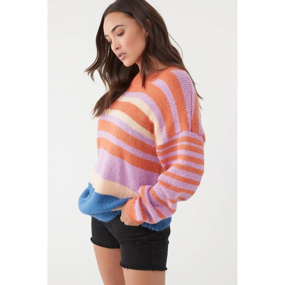 O'Neill FLOYD Knit Striped Pullover Sweater Boxy Hi-Neck Multicolor Women XS‎